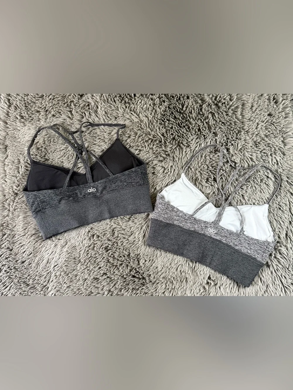 Alo Yoga Seamless Strappy Sports Bra Bralette Bundle Gray Heather Size M